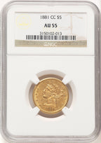 1881-CC $5 Liberty Half Eagle NGC AU55