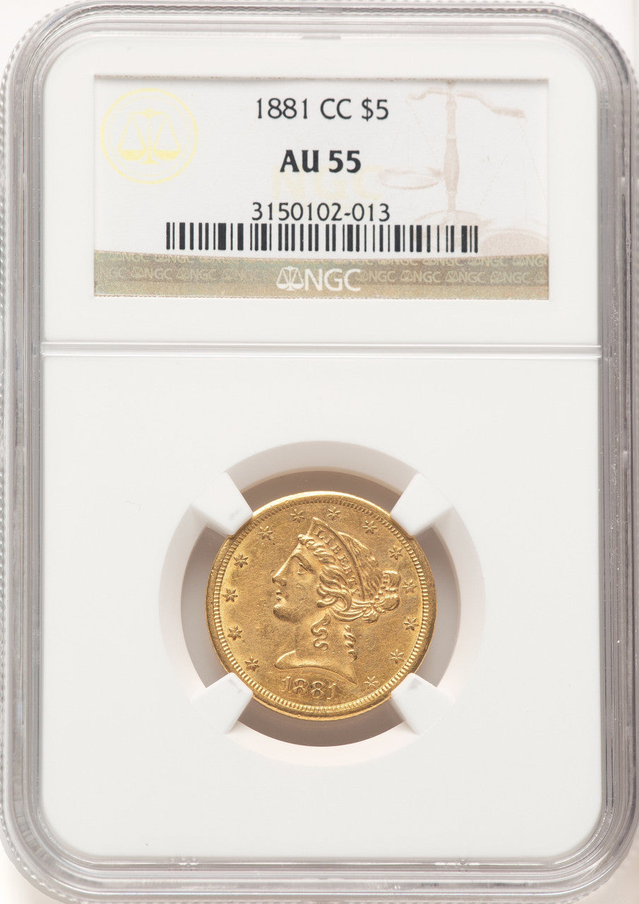 1881-CC $5 Liberty Half Eagle NGC AU55