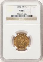 1882-CC $5 Liberty Half Eagle NGC AU55