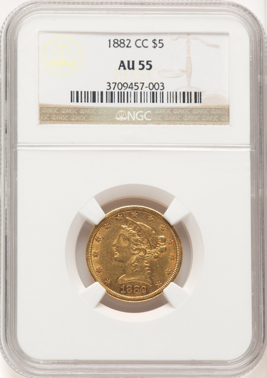 1882-CC $5 Liberty Half Eagle NGC AU55