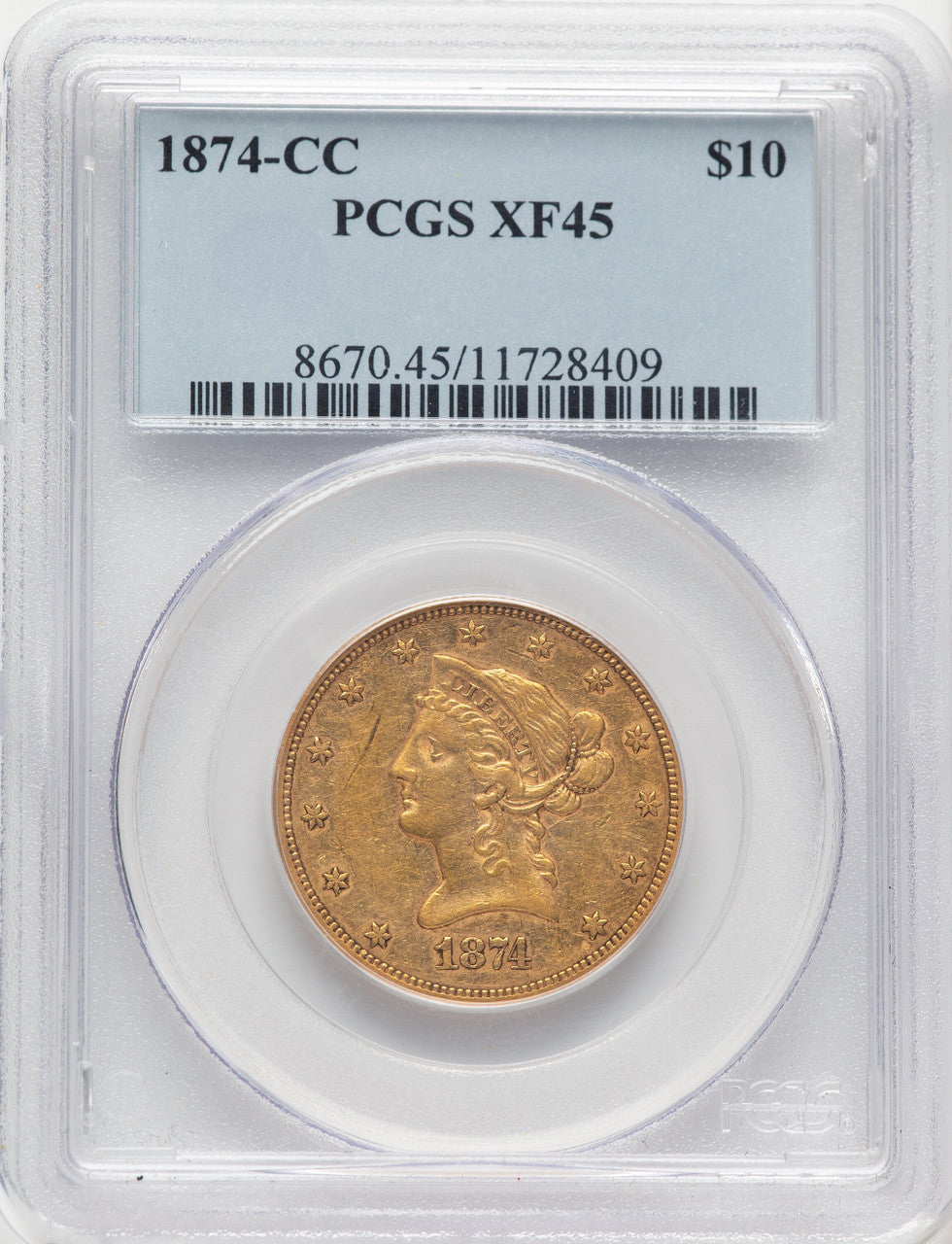 1874-CC $10 Liberty Eagle PCGS XF45 (776052024)
