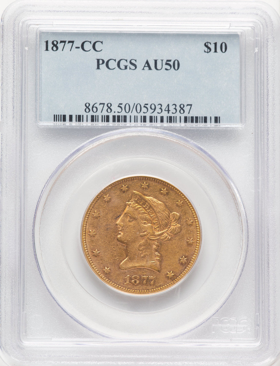 1877-CC $10 Liberty Eagle PCGS AU50