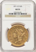 1871-CC $20 Liberty Double Eagle NGC AU53