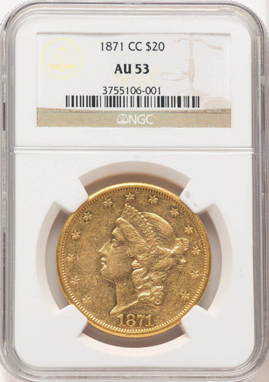 1871-CC $20 Liberty Double Eagle NGC AU53