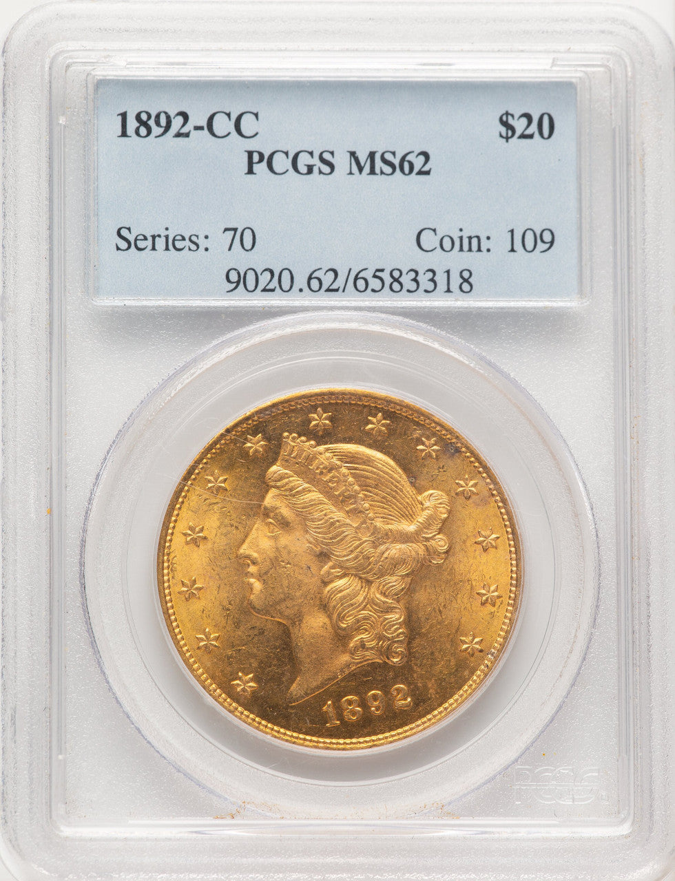 1892-CC $20 Liberty Double Eagle PCGS MS62 (776052056)