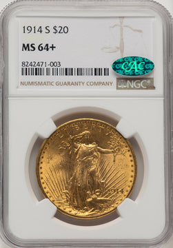 1914-S $20 CAC Saint-Gaudens Double Eagle NGC MS64+