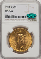 1914-S $20 CAC Saint-Gaudens Double Eagle NGC MS64+