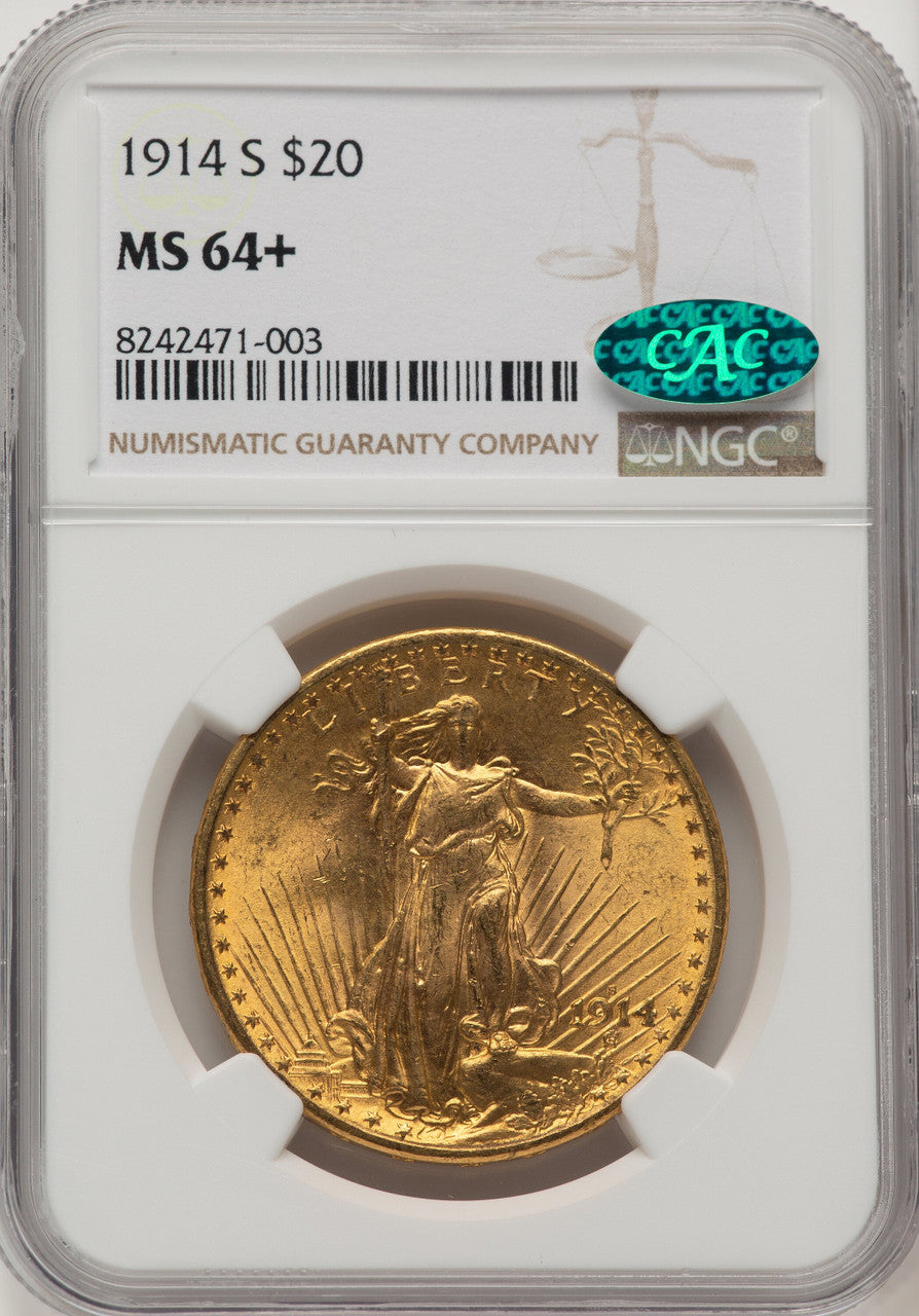1914-S $20 CAC Saint-Gaudens Double Eagle NGC MS64+