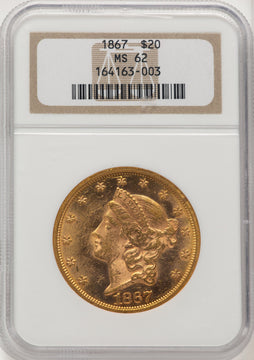 1867 $20 Liberty Double Eagle NGC MS62