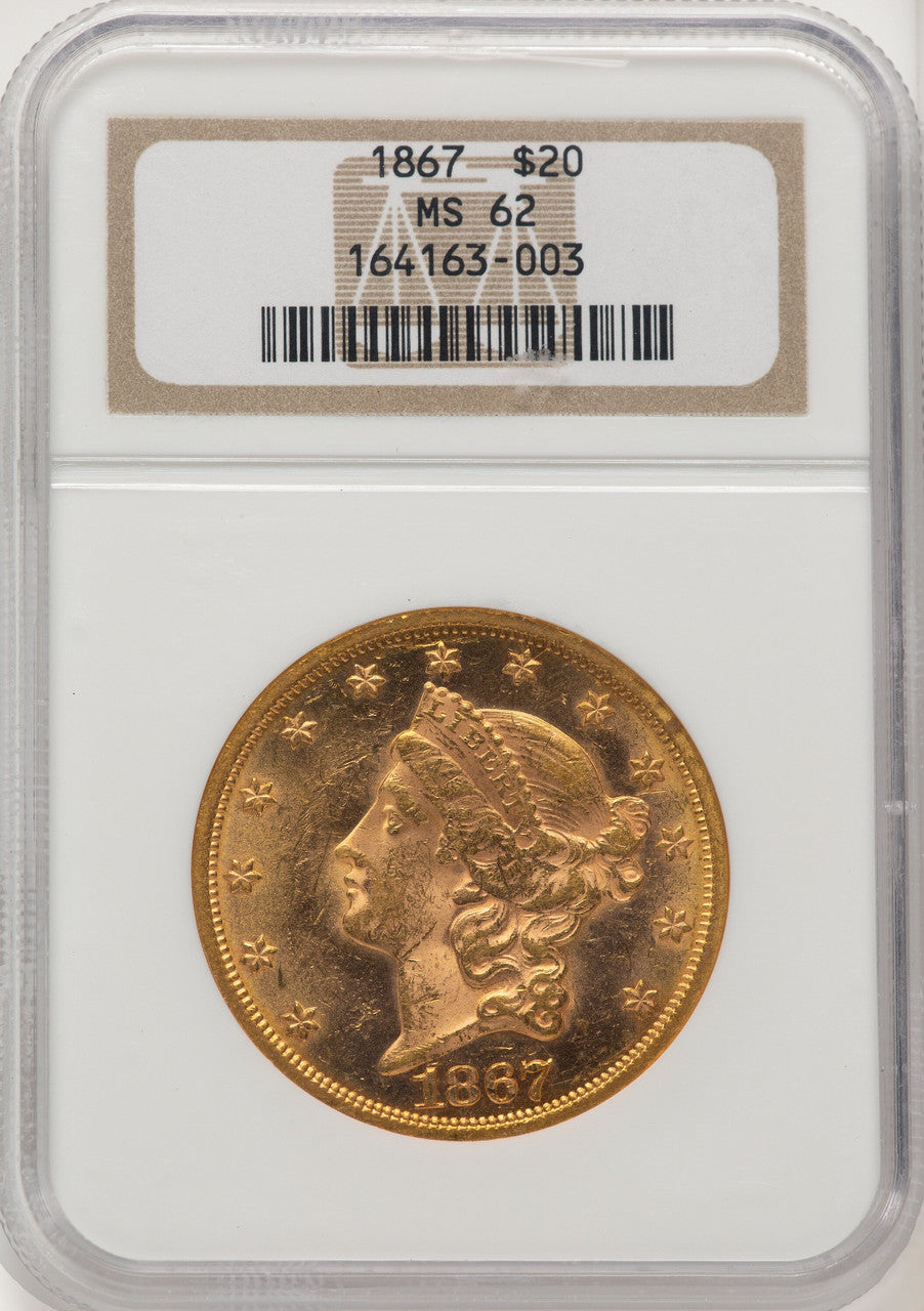 1867 $20 Liberty Double Eagle NGC MS62