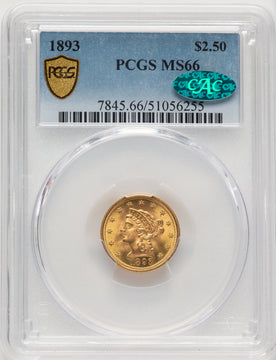 1893 $2.50 CAC Liberty Quarter Eagle PCGS MS66
