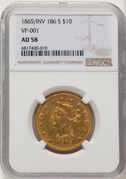 1865-S $10 865 Over Inverted 186 Liberty Eagle NGC AU58 (776011005)