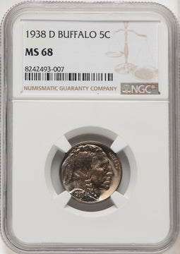 1938-D 5C Buffalo Buffalo Nickel NGC MS68 (774836002)