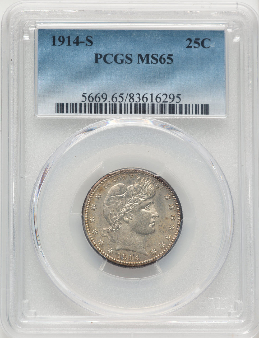 1914-S 25C Barber Quarter PCGS MS65