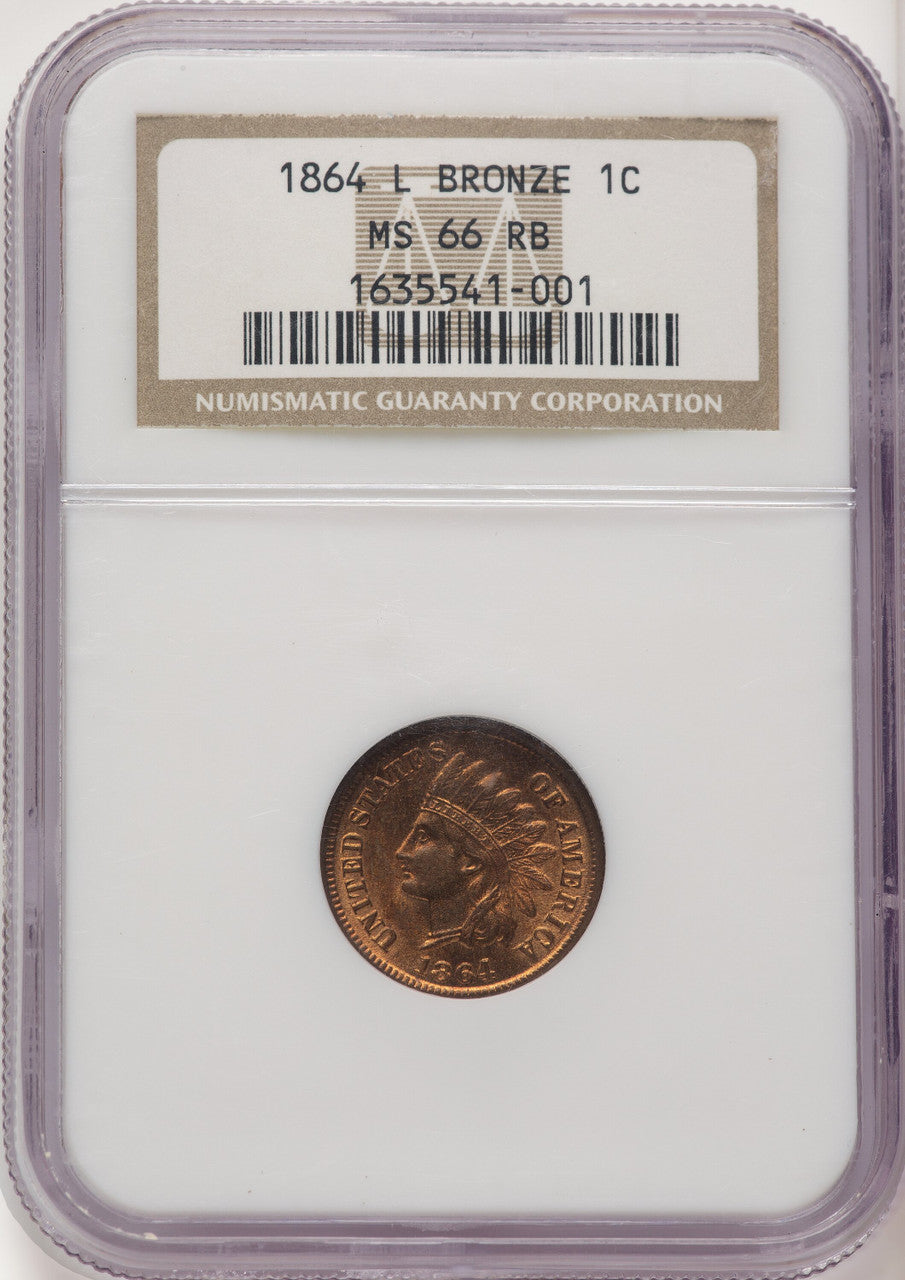 1864 1C L On Ribbon RB Indian Cent NGC MS66