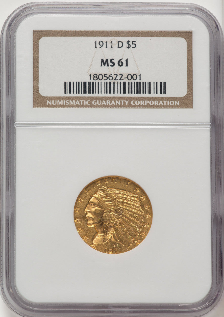 1911-D $5 Indian Half Eagle NGC MS61