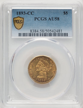 1893-CC $5 Liberty Half Eagle PCGS AU58