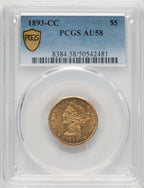 1893-CC $5 Liberty Half Eagle PCGS AU58