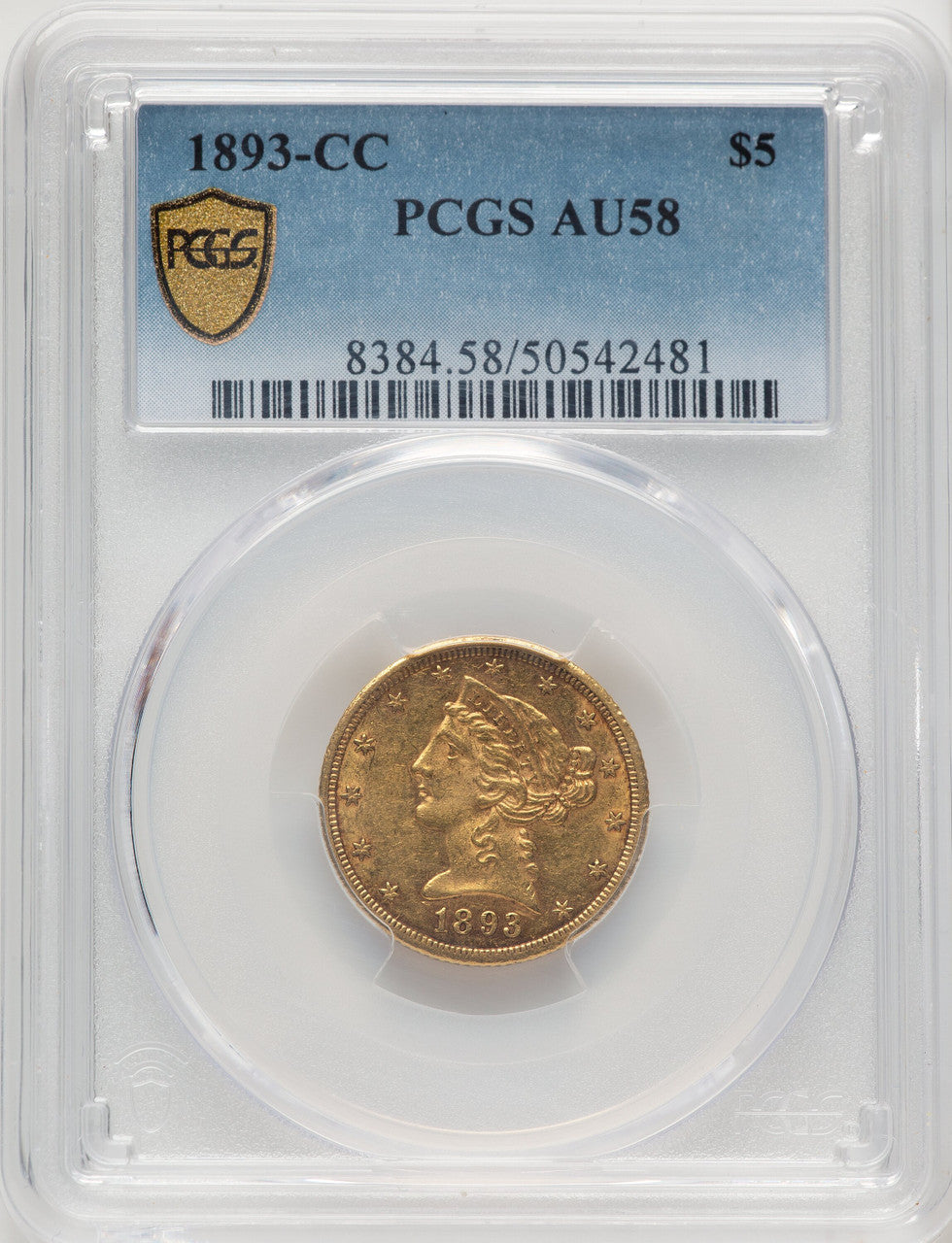 1893-CC $5 Liberty Half Eagle PCGS AU58