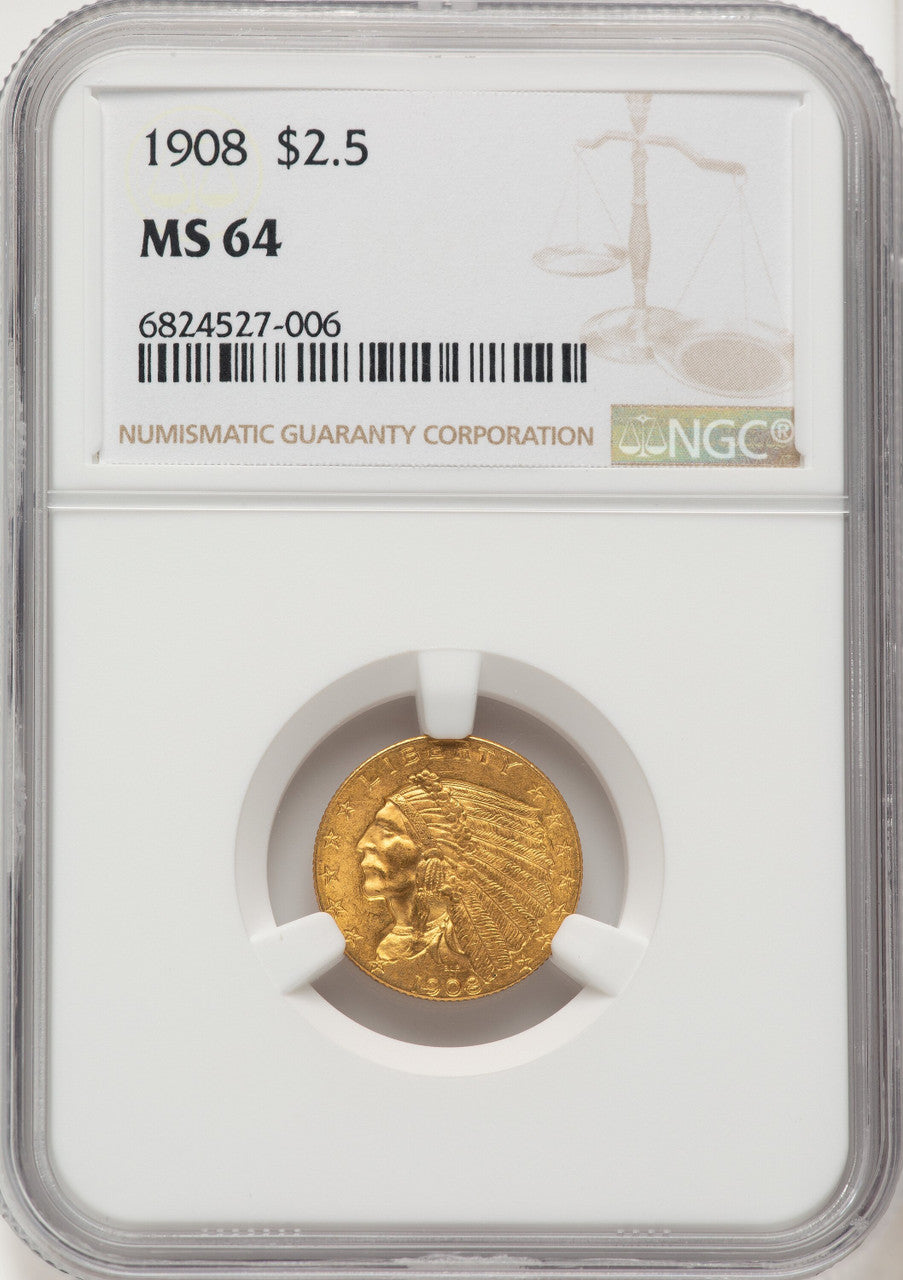 1908 $2.50 Indian Quarter Eagle NGC MS64 (774824004)