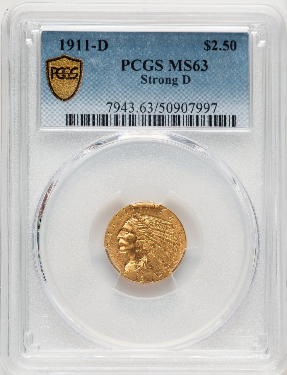 1911-D $2.50 Indian Quarter Eagle PCGS MS63 (774721017)
