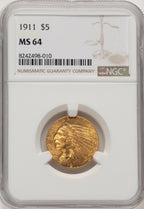 1911 $5 Indian Half Eagle NGC MS64 (506965001)