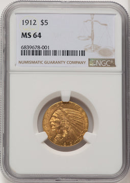 1912 $5 Indian Half Eagle NGC MS64 (520502019)