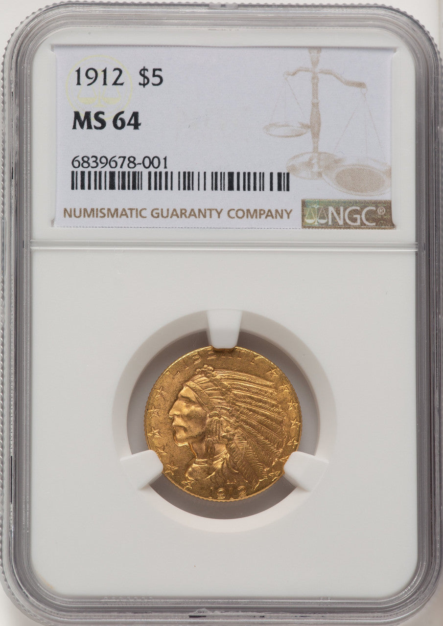 1912 $5 Indian Half Eagle NGC MS64 (520502019)