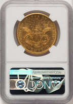 1874-CC $20 Brown Label Liberty Double Eagle NGC AU58