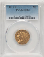 1911-D $5 Indian Half Eagle PCGS MS62 (776011014)