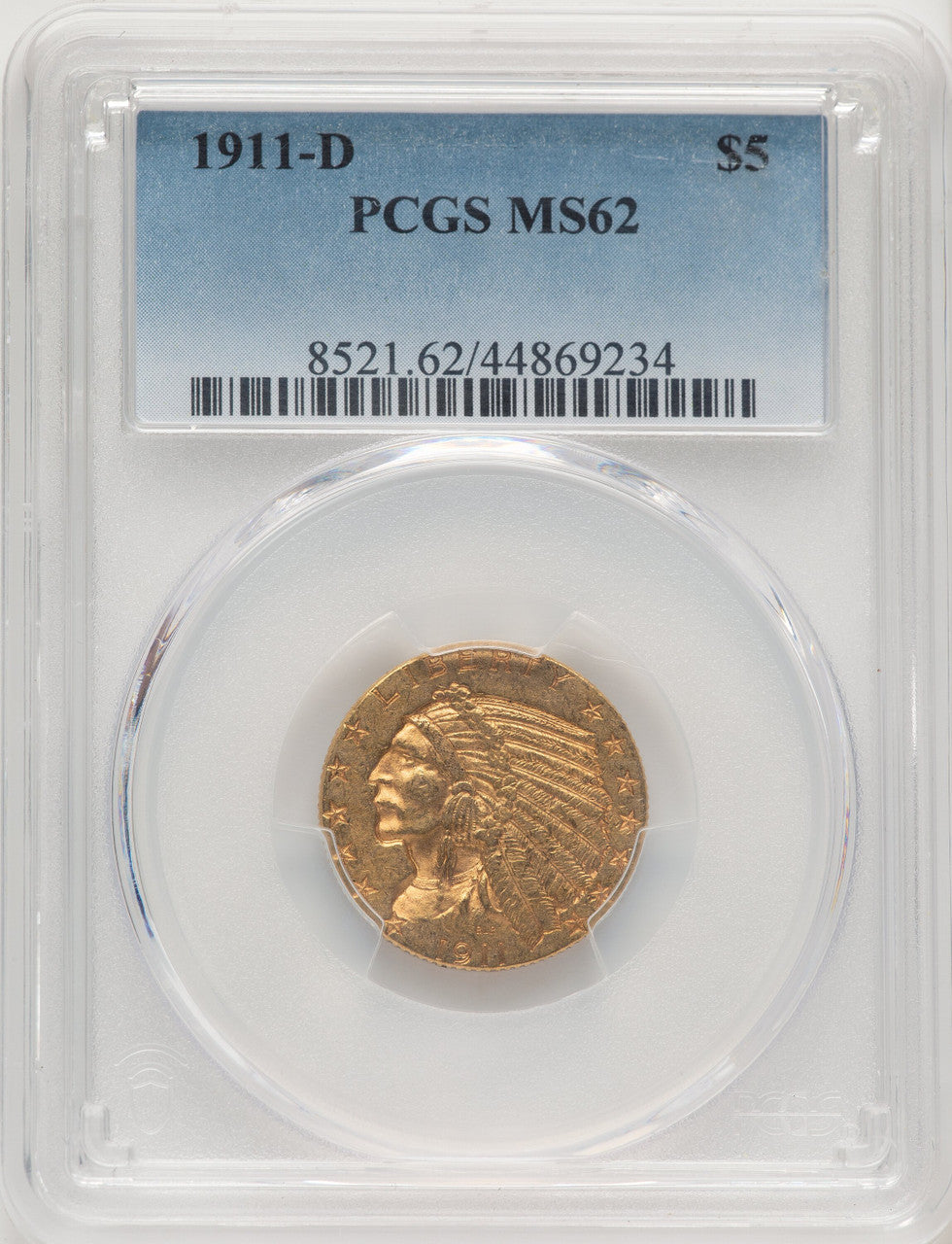 1911-D $5 Indian Half Eagle PCGS MS62 (776011014)