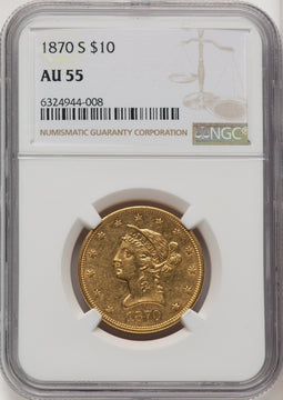 1870-S $10 Liberty Eagle NGC AU55