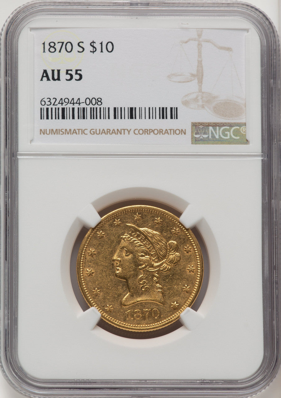1870-S $10 Liberty Eagle NGC AU55