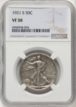1921-S 50C Walking Liberty Half Dollar NGC VF30