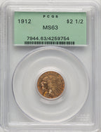 1912 $2.50 Indian Quarter Eagle PCGS MS63 (775821006)