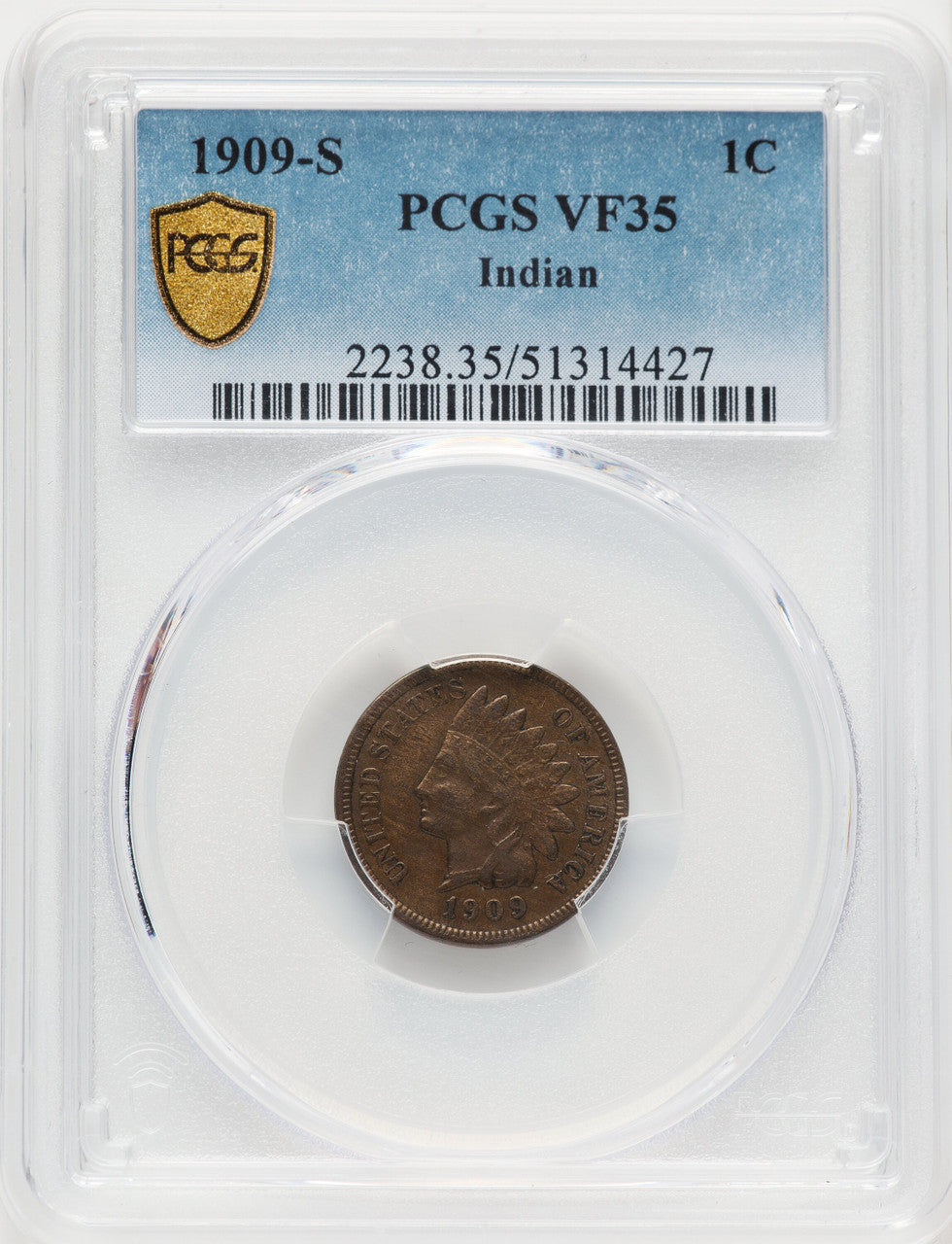 1909-S 1C Indian BN Indian Cent PCGS VF35