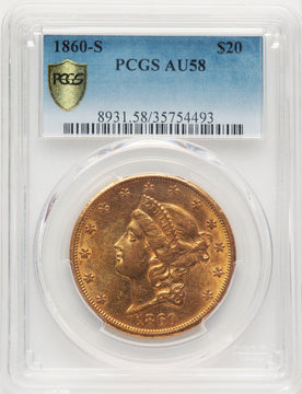 1860-S $20 Liberty Double Eagle PCGS AU58