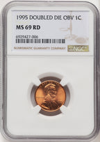 1995 1C DBL DIE RD Lincoln Cent NGC MS69
