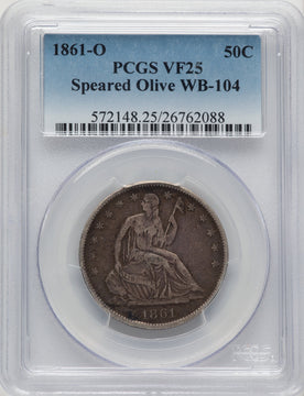 1861-O 50C WB-15 Seated Half Dollar PCGS VF25