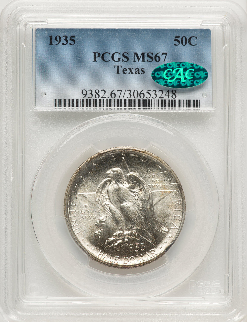 1935 50C Texas CAC Commemorative Silver PCGS MS67 (775929018)