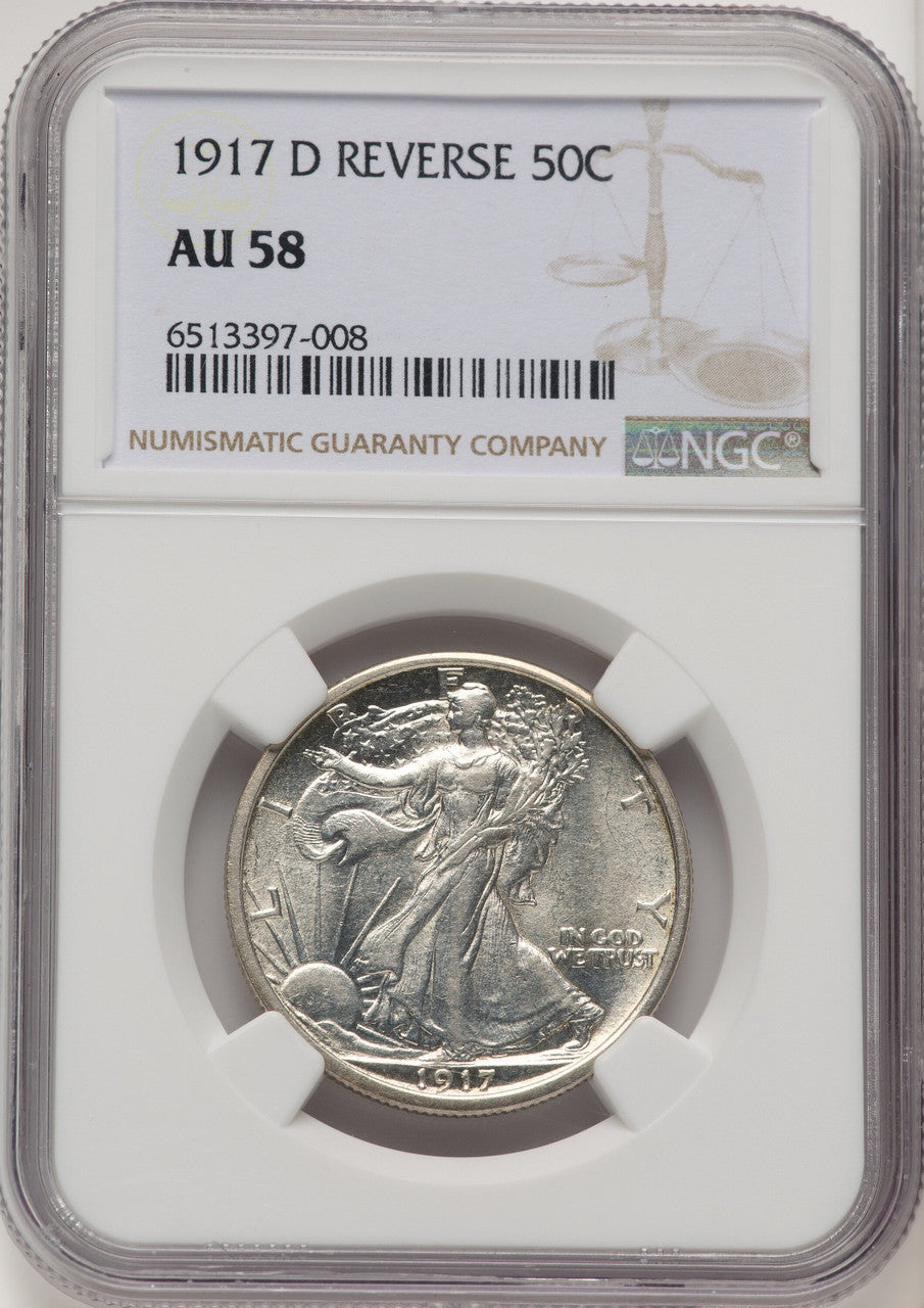 1917-D 50C REVERSE Walking Liberty Half Dollar NGC AU58 (775821186)