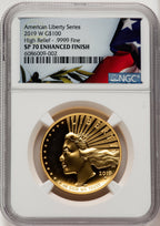 2019-W G$100 American Liberty High Relief Enhanced Bunting Flag NGC MS70