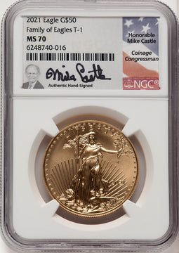 2021 $50 One-Ounce Gold Eagle Type One Mike Castle NGC MS70
