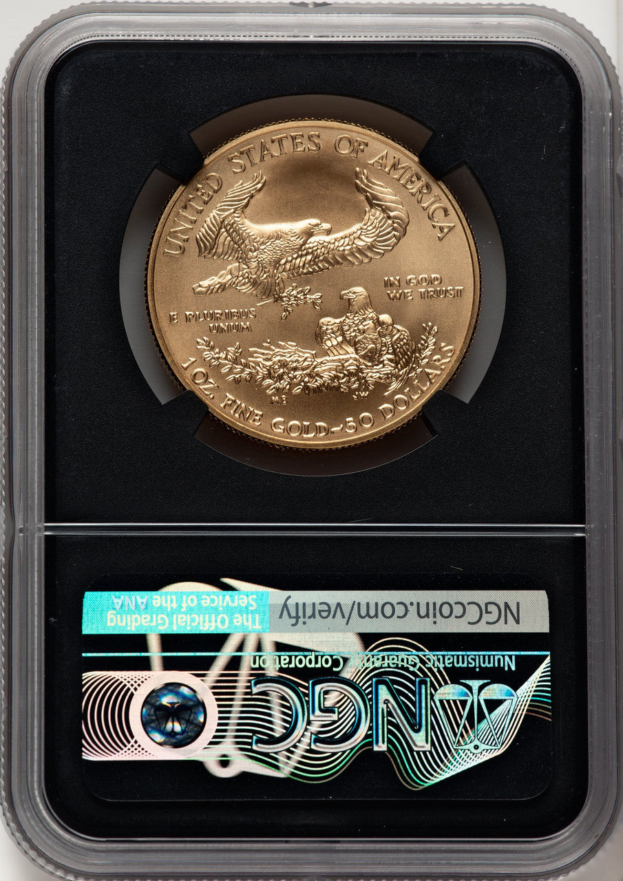 2020-W $50 One Ounce Gold Eagle Burnished First Strike ER Joel Iskowitz Blk Core NGC MS70