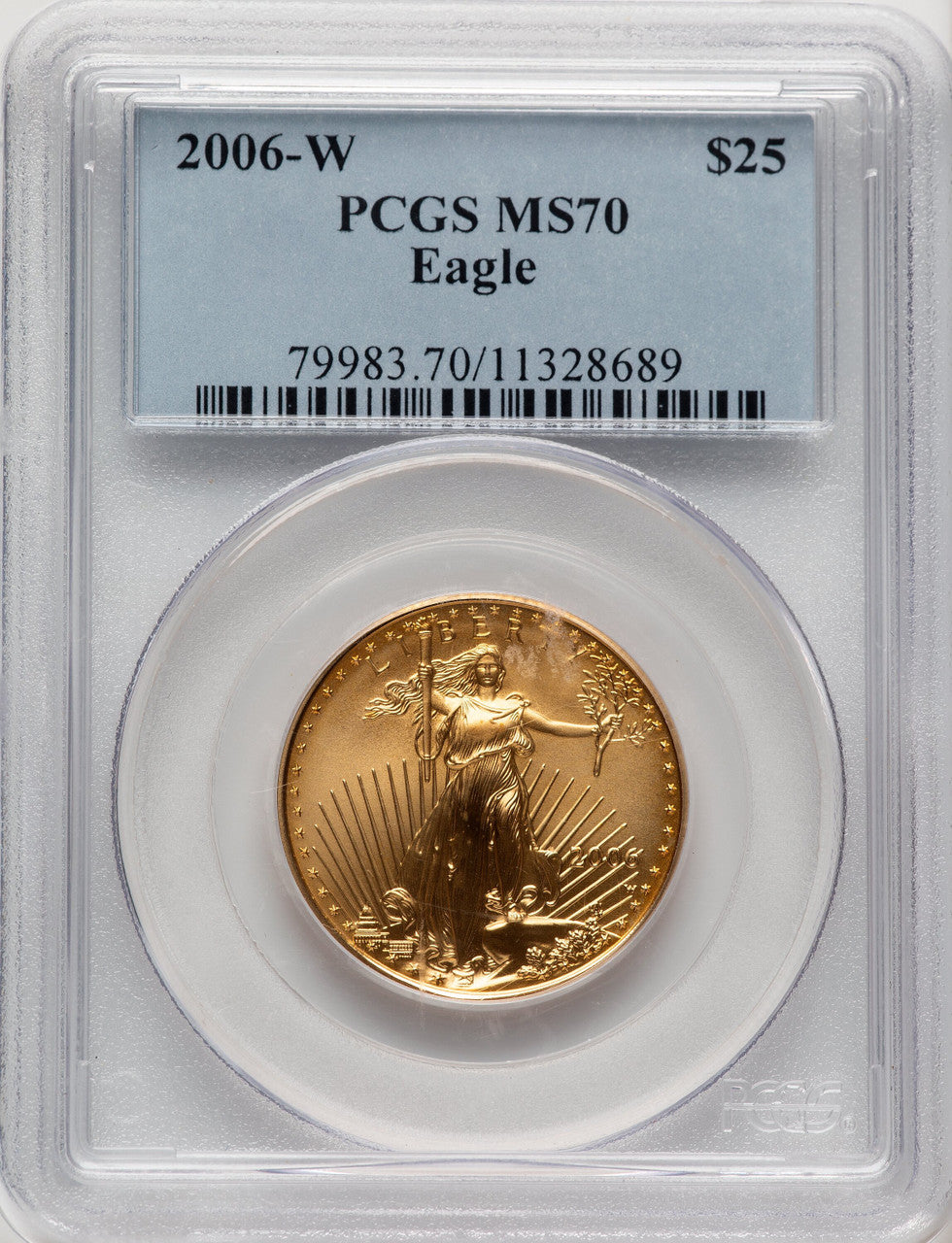 2006-W $25 Half-Ounce Gold Eagle Burnished Blue Gradient PCGS SP70
