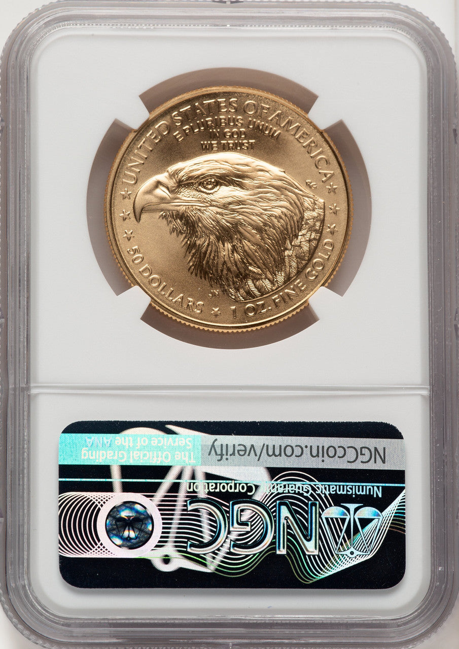 2021-W One-Ounce Gold Eagle Type Two Burnished Eagle Anniversary Label NGC MS70