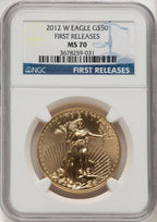 2012-W $50 One Ounce Gold Eagle FR Blue NGC MS70