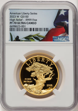 2023-W G$100 American Liberty High Relief Bunting Flag NGC PF70