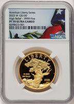 2023-W G$100 American Liberty High Relief Bunting Flag NGC PF70