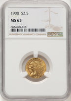 1908 $2.50 Indian Quarter Eagle NGC MS63 (775850012)